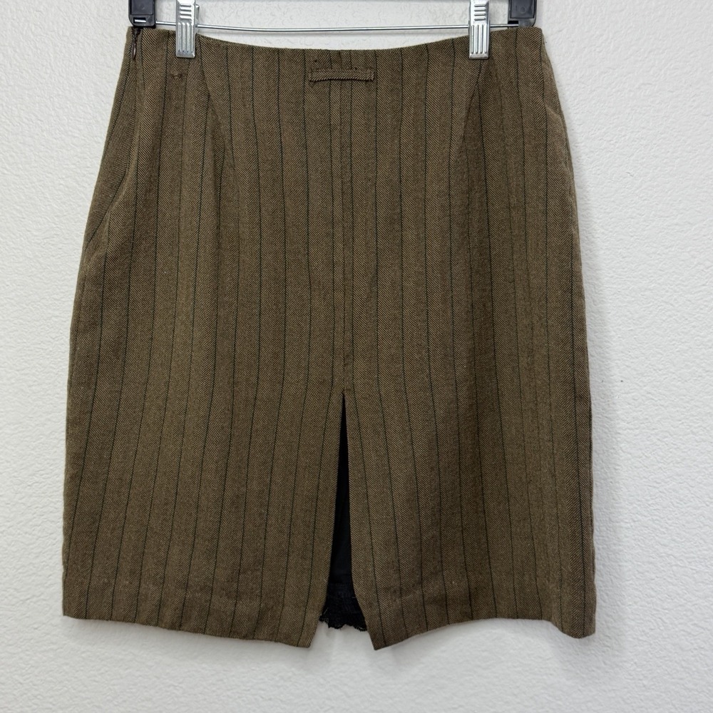 Harvé Bernard Brown Wool Pinstripe‎ Skirt Above Knee High Rise Classic - Picture 8 of 14